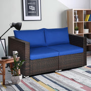 Costway - 2 Pieces  Patio Rattan Sectional Conversation Sofa Set-Navy