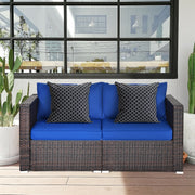 Costway - 2 Pieces  Patio Rattan Sectional Conversation Sofa Set-Navy