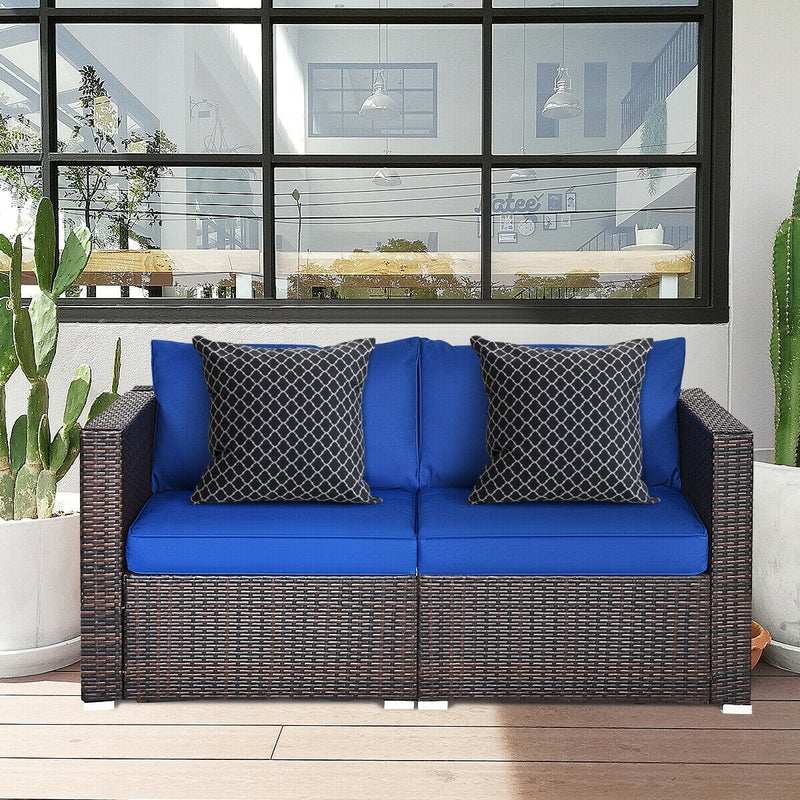 Costway - 2 Pieces  Patio Rattan Sectional Conversation Sofa Set-Navy