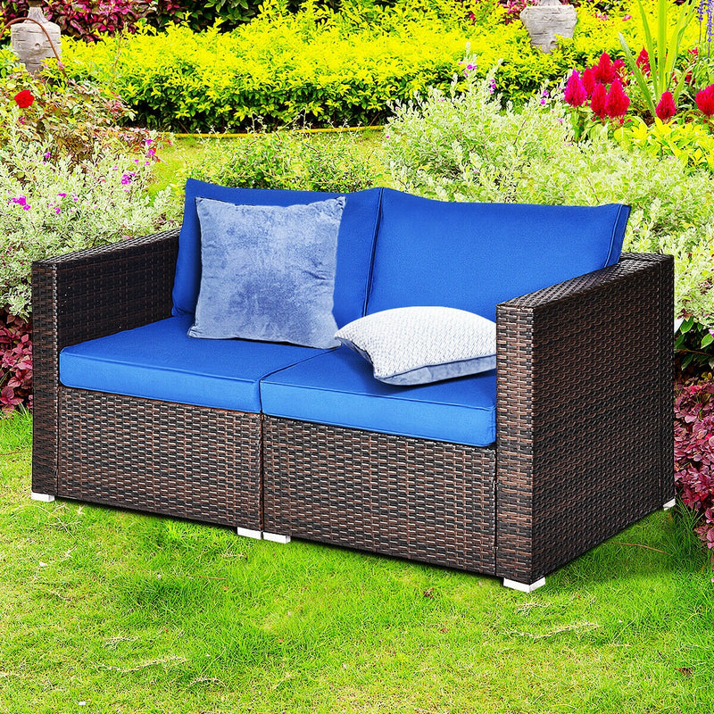 Costway - 2 Pieces  Patio Rattan Sectional Conversation Sofa Set-Navy