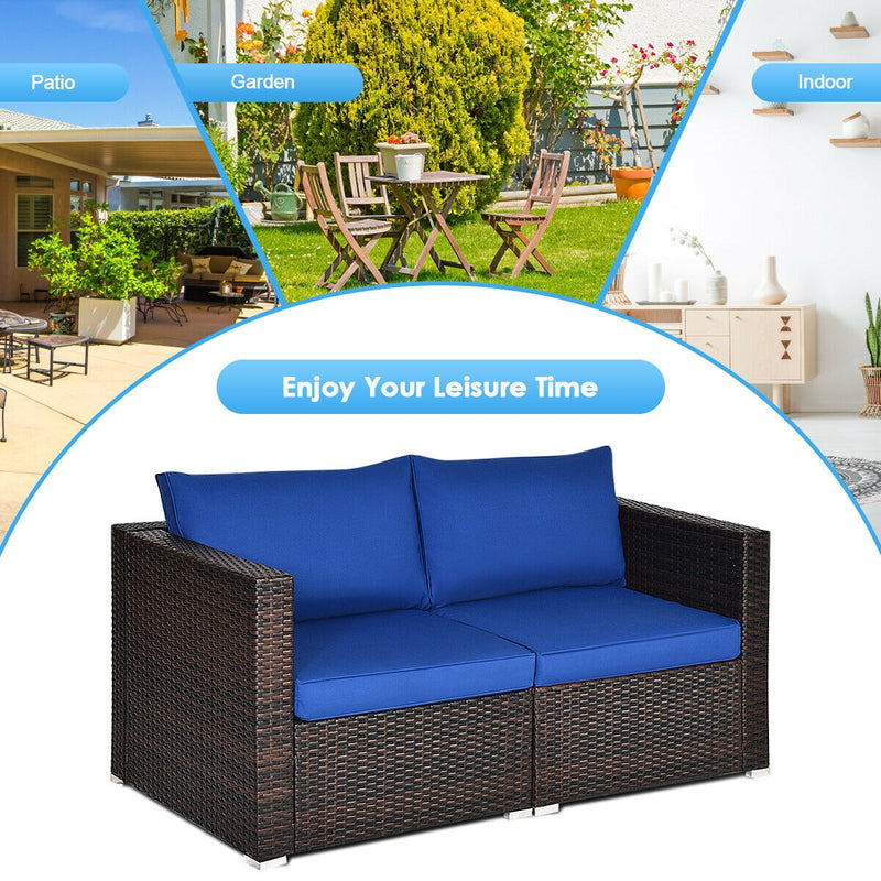 Costway - 2 Pieces  Patio Rattan Sectional Conversation Sofa Set-Navy