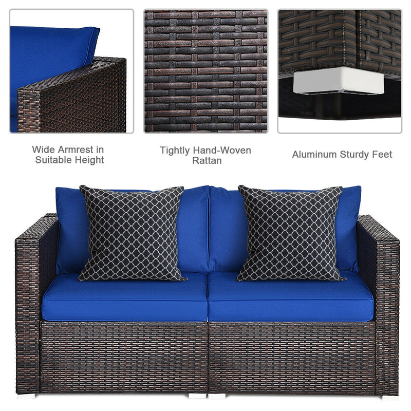 Costway - 2 Pieces  Patio Rattan Sectional Conversation Sofa Set-Navy