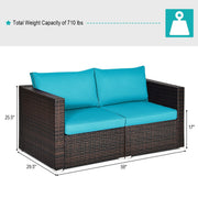 Costway - 2PCS Patio Rattan Sectional Conversation Sofa Set-Blue