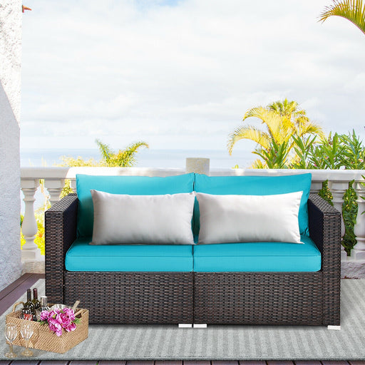 Costway - 2PCS Patio Rattan Sectional Conversation Sofa Set-Blue