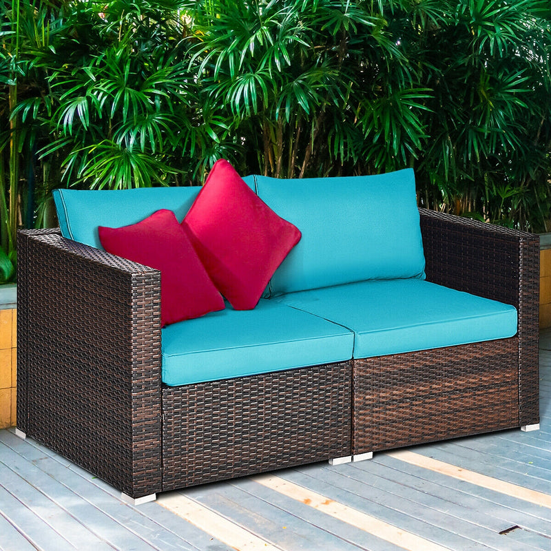 Costway - 2PCS Patio Rattan Sectional Conversation Sofa Set-Blue