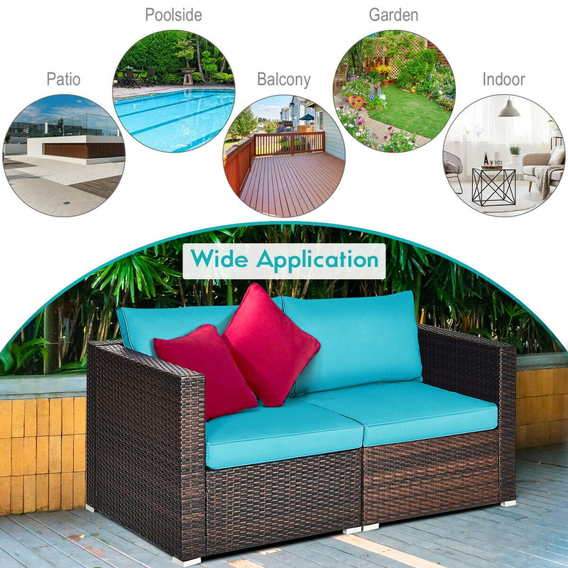 Costway - 2PCS Patio Rattan Sectional Conversation Sofa Set-Blue