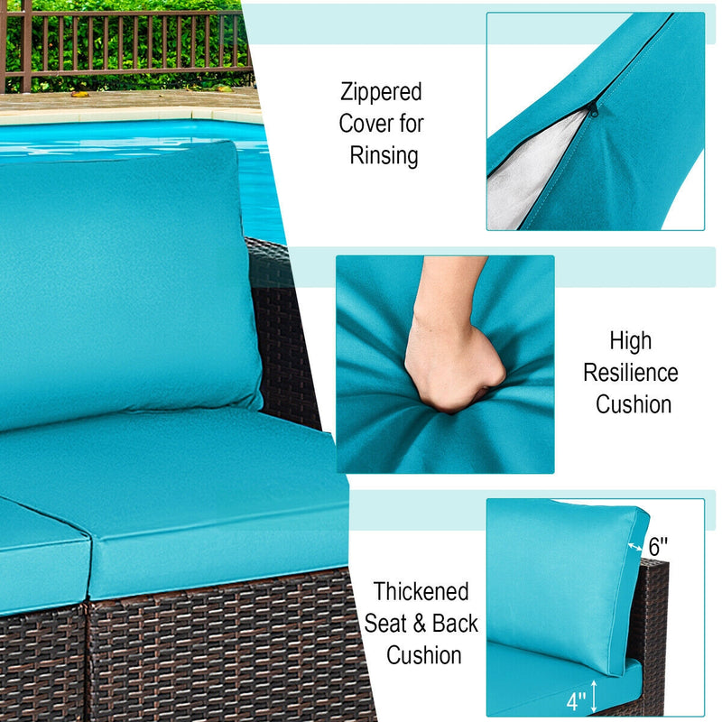 Costway - 2PCS Patio Rattan Sectional Conversation Sofa Set-Blue