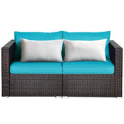 Costway - 2PCS Patio Rattan Sectional Conversation Sofa Set-Blue