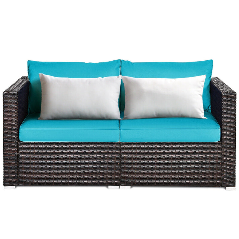 Costway - 2PCS Patio Rattan Sectional Conversation Sofa Set-Blue