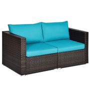 Costway - 2PCS Patio Rattan Sectional Conversation Sofa Set-Blue