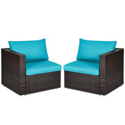 Costway - 2PCS Patio Rattan Sectional Conversation Sofa Set-Blue