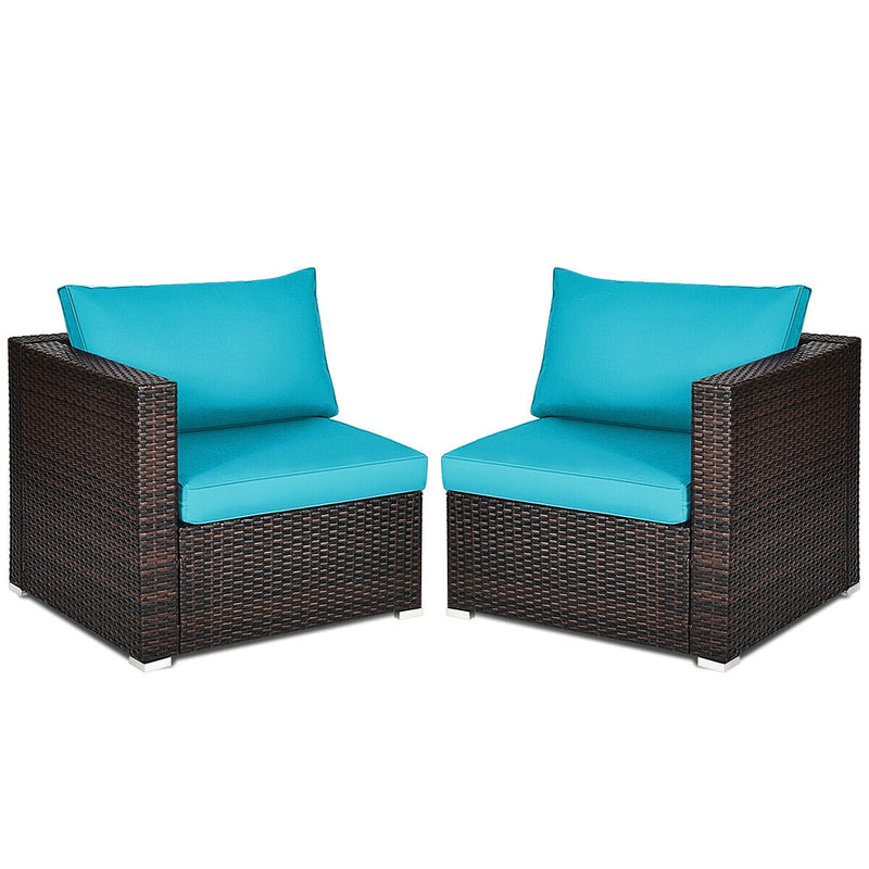 Costway - 2PCS Patio Rattan Sectional Conversation Sofa Set-Blue