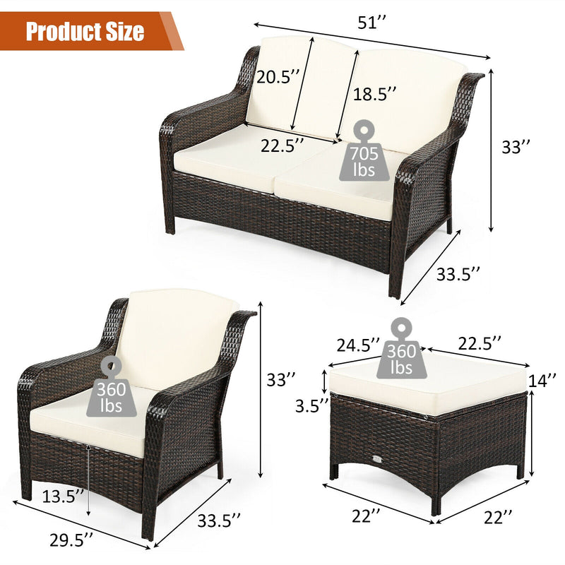 Costway - 5 Pieces Patio Rattan Sofa Set with Cushion and Ottoman-Off White