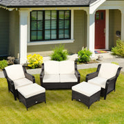 Costway - 5 Pieces Patio Rattan Sofa Set with Cushion and Ottoman-Off White