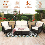 Costway - 5 Pieces Patio Rattan Sofa Set with Cushion and Ottoman-Off White