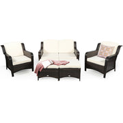 Costway - 5 Pieces Patio Rattan Sofa Set with Cushion and Ottoman-Off White