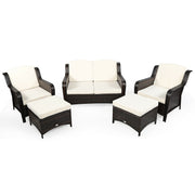 Costway - 5 Pieces Patio Rattan Sofa Set with Cushion and Ottoman-Off White