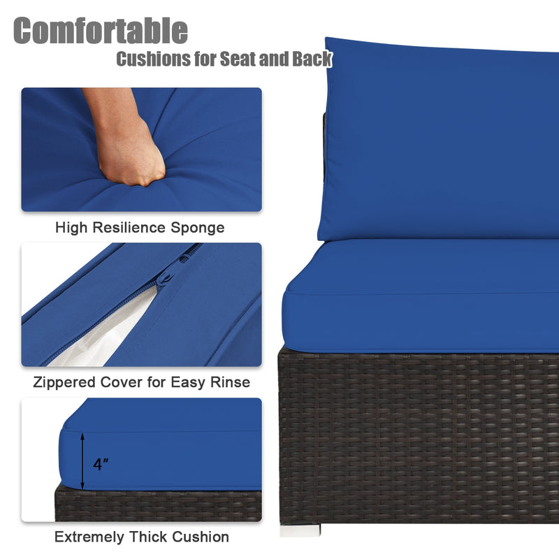 Costway - 6 Pieces Outdoor Patio Rattan Furniture Set Sofa Ottoman