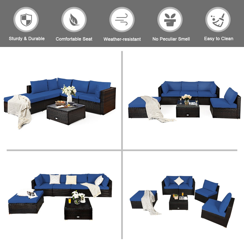 Costway - 6 Pieces Outdoor Patio Rattan Furniture Set Sofa Ottoman