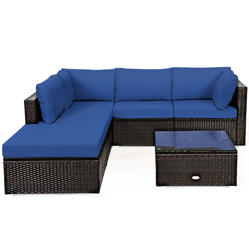 Costway - 6 Pieces Outdoor Patio Rattan Furniture Set Sofa Ottoman