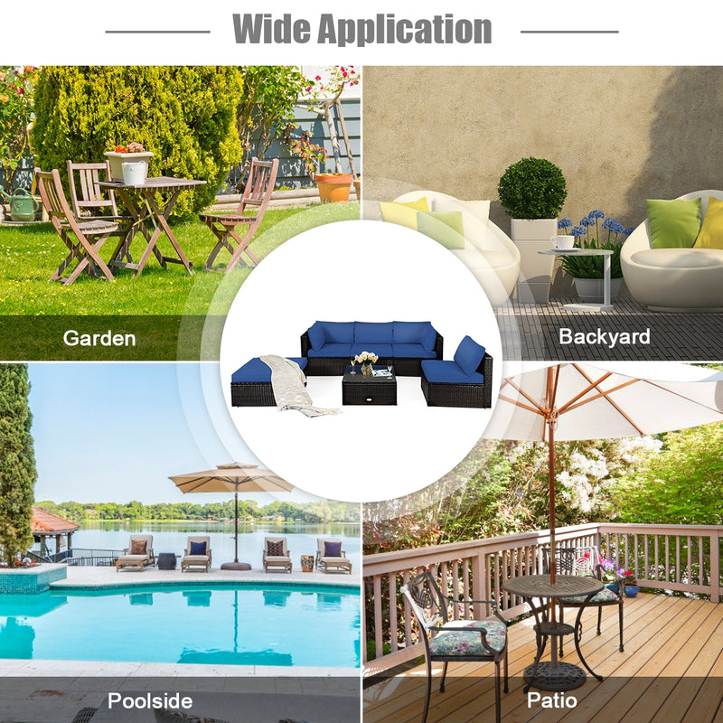Costway - 6 Pieces Outdoor Patio Rattan Furniture Set Sofa Ottoman