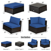 Costway - 6 Pieces Outdoor Patio Rattan Furniture Set Sofa Ottoman