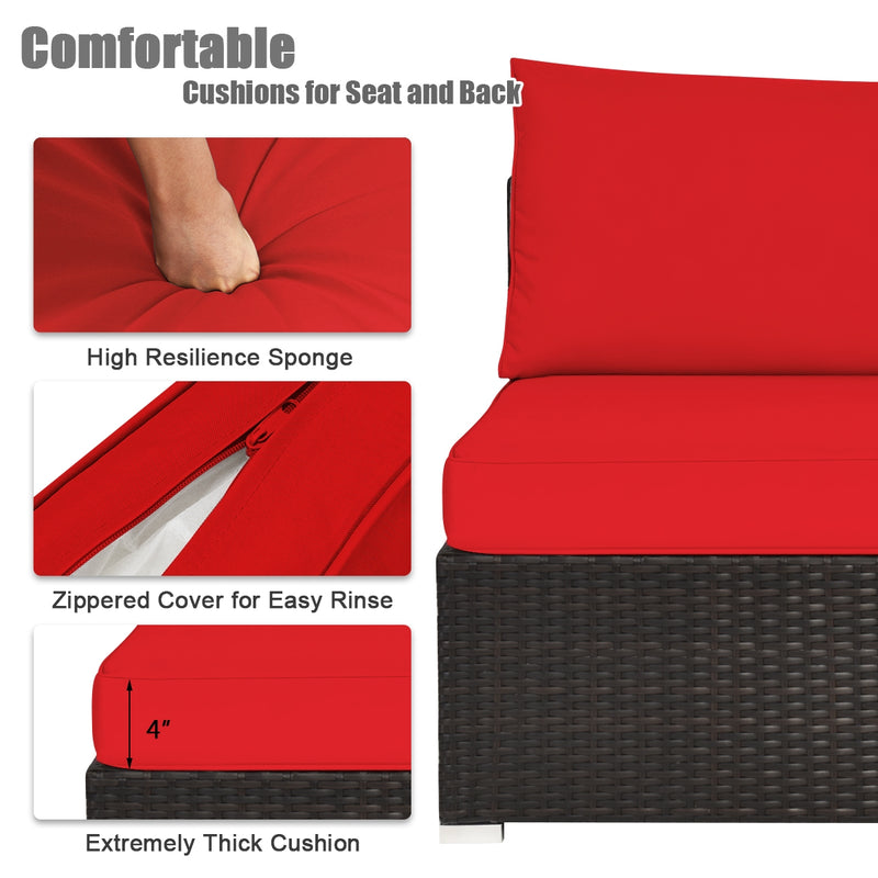 Costway - 6 Pieces Outdoor Patio Rattan Furniture Set Sofa Ottoman-Red