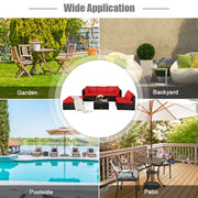 Costway - 6 Pieces Outdoor Patio Rattan Furniture Set Sofa Ottoman-Red