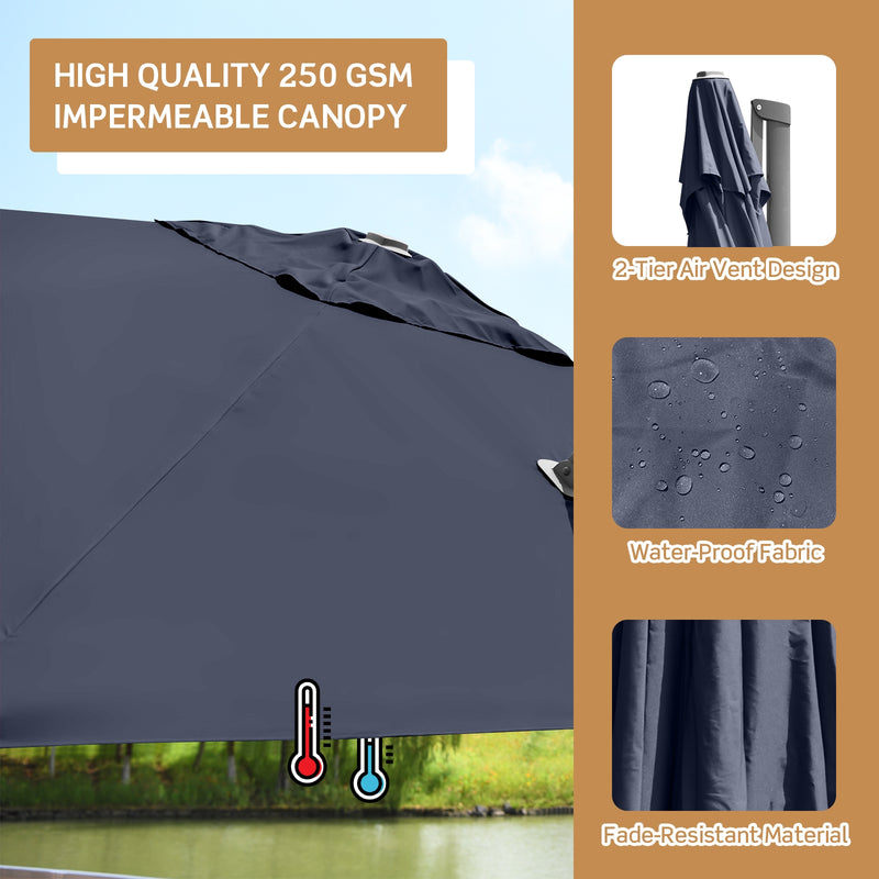 Costway - 10 x 10 Feet Patio Offset Cantilever Umbrella with Aluminum 360-degree Rotation Tilt-Navy