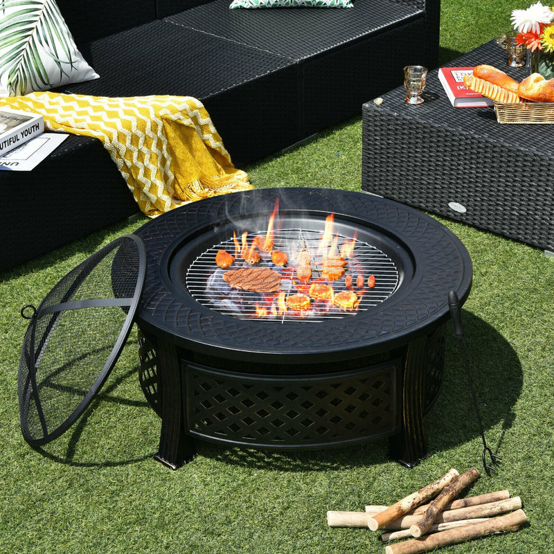 Costway - Outdoor Fire Pit with BBQ Grill and High-temp Resistance Finish