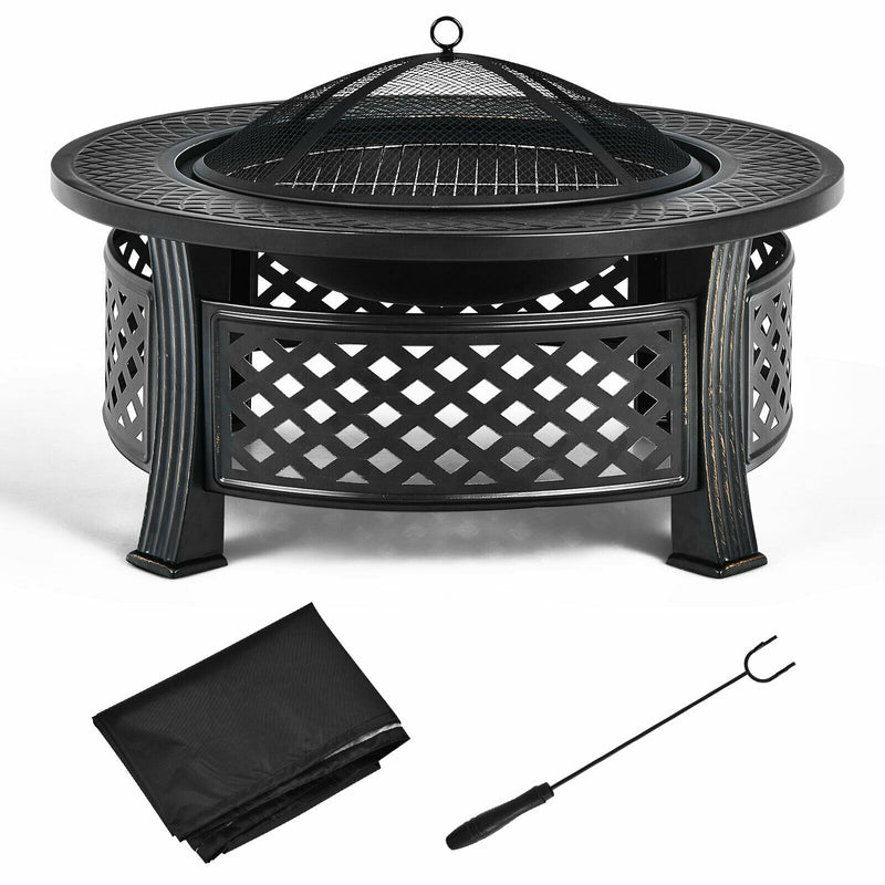 Costway - Outdoor Fire Pit with BBQ Grill and High-temp Resistance Finish