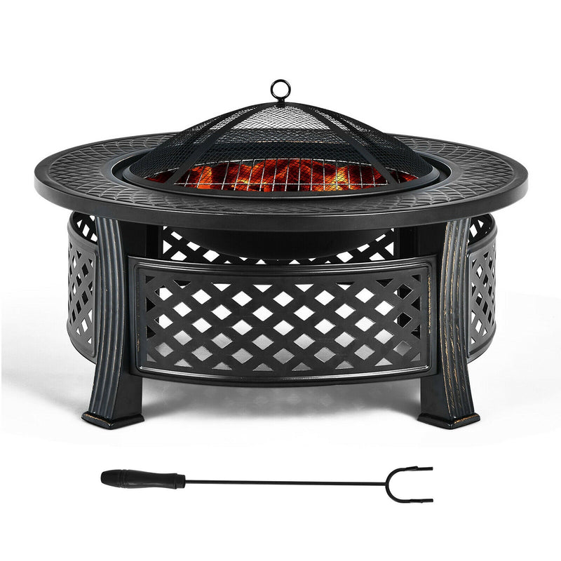 Costway - Outdoor Fire Pit with BBQ Grill and High-temp Resistance Finish