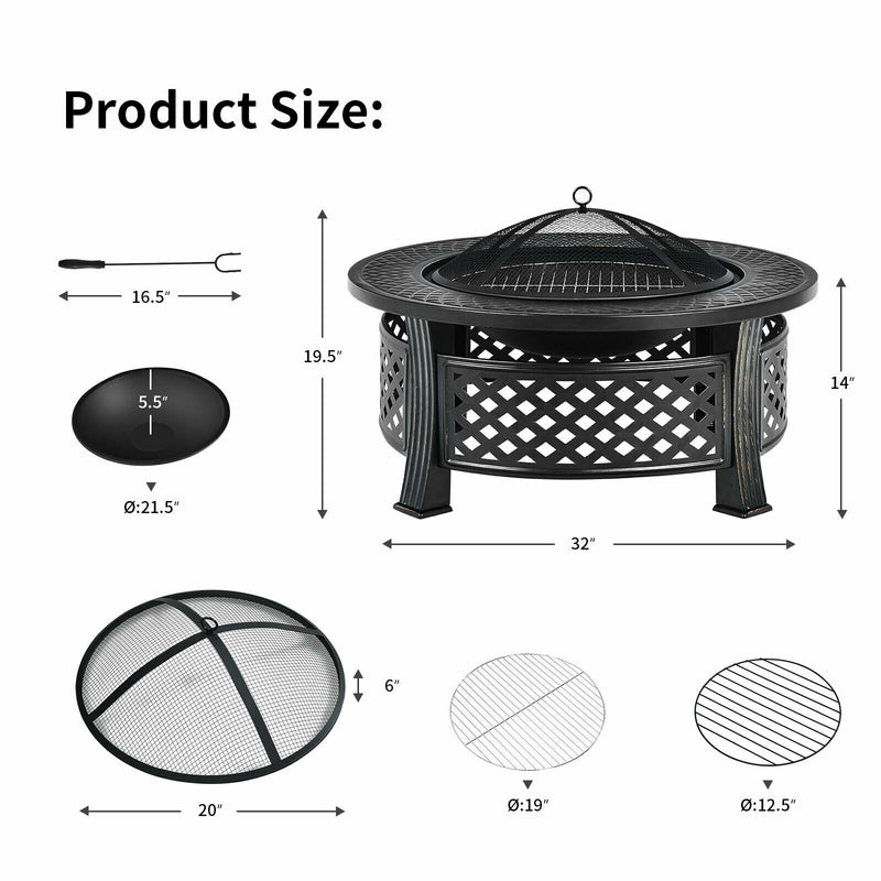 Costway - Outdoor Fire Pit with BBQ Grill and High-temp Resistance Finish