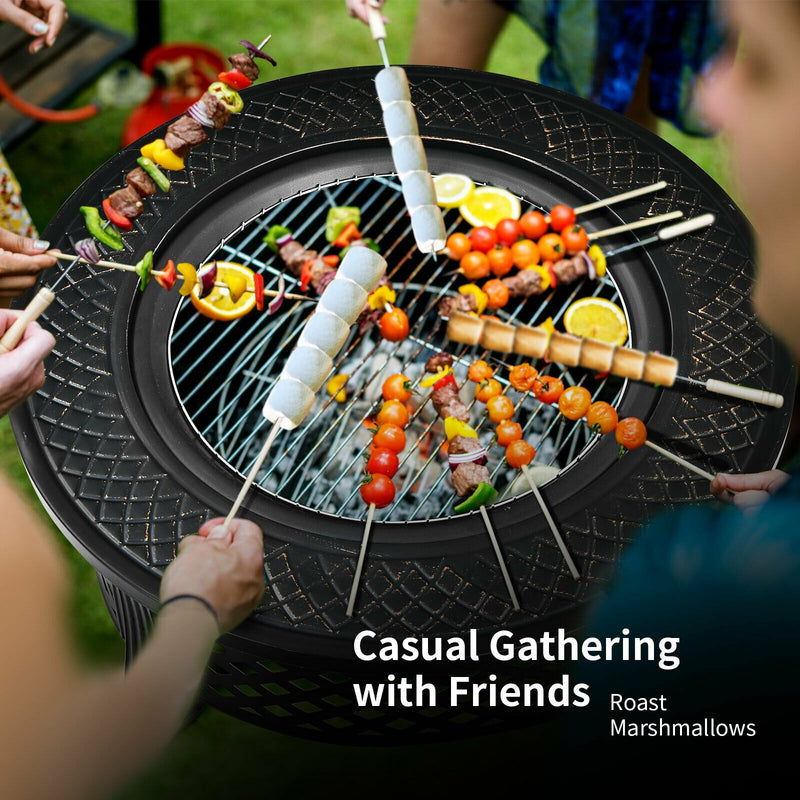 Costway - Outdoor Fire Pit with BBQ Grill and High-temp Resistance Finish