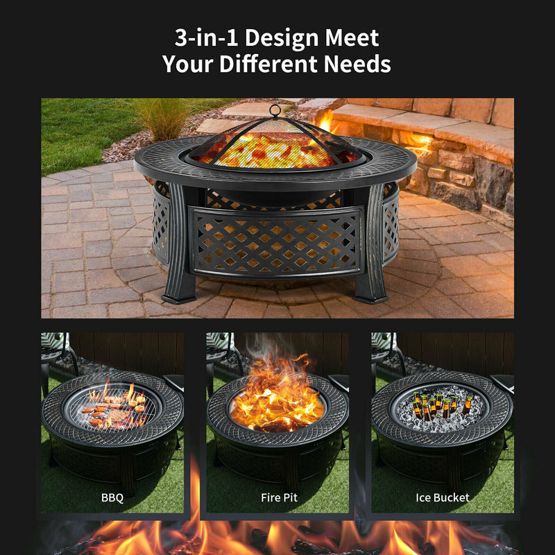 Costway - Outdoor Fire Pit with BBQ Grill and High-temp Resistance Finish