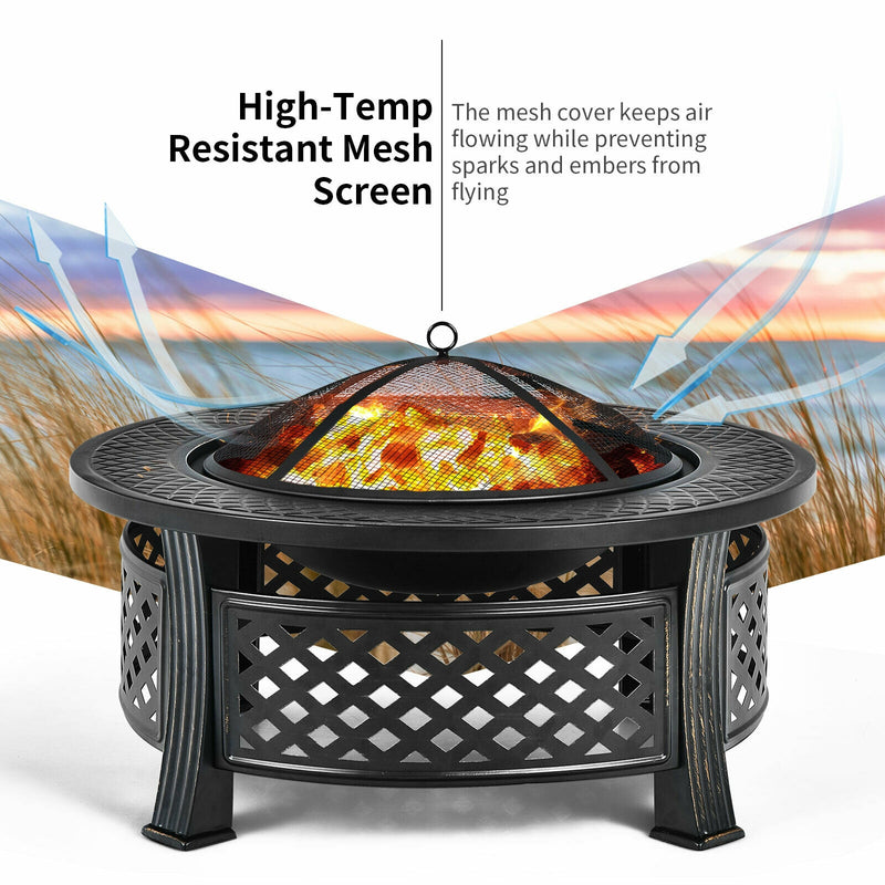 Costway - Outdoor Fire Pit with BBQ Grill and High-temp Resistance Finish