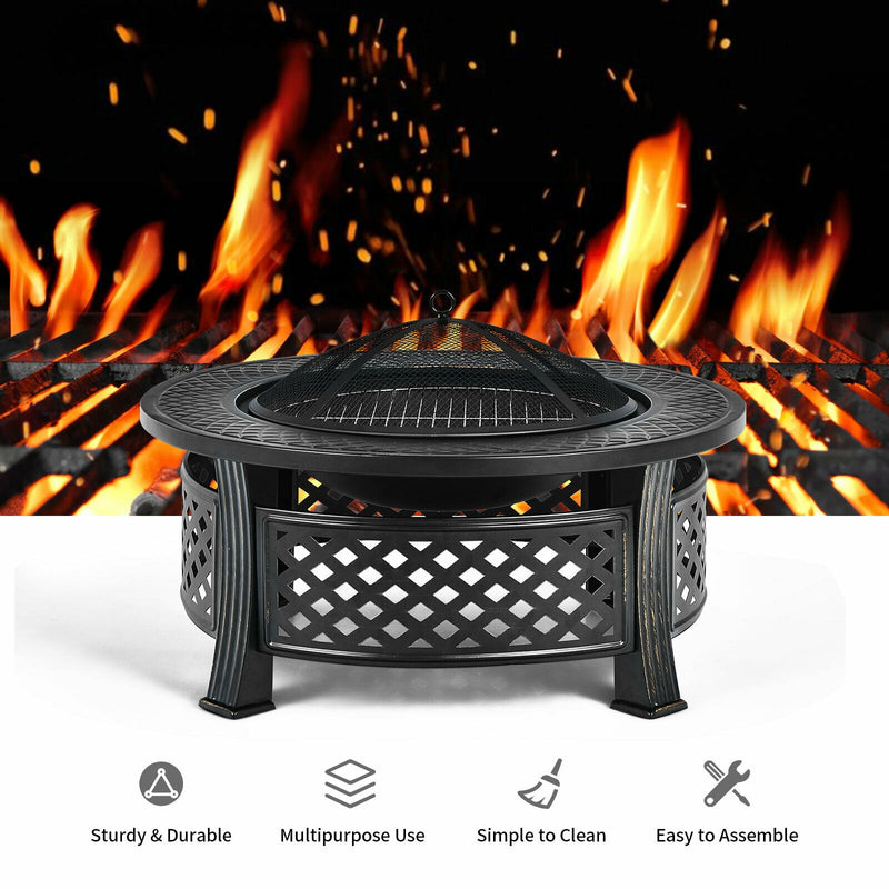 Costway - Outdoor Fire Pit with BBQ Grill and High-temp Resistance Finish