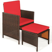 Costway - 9PCS Patio Rattan Dining Cushioned Chairs Set-Red