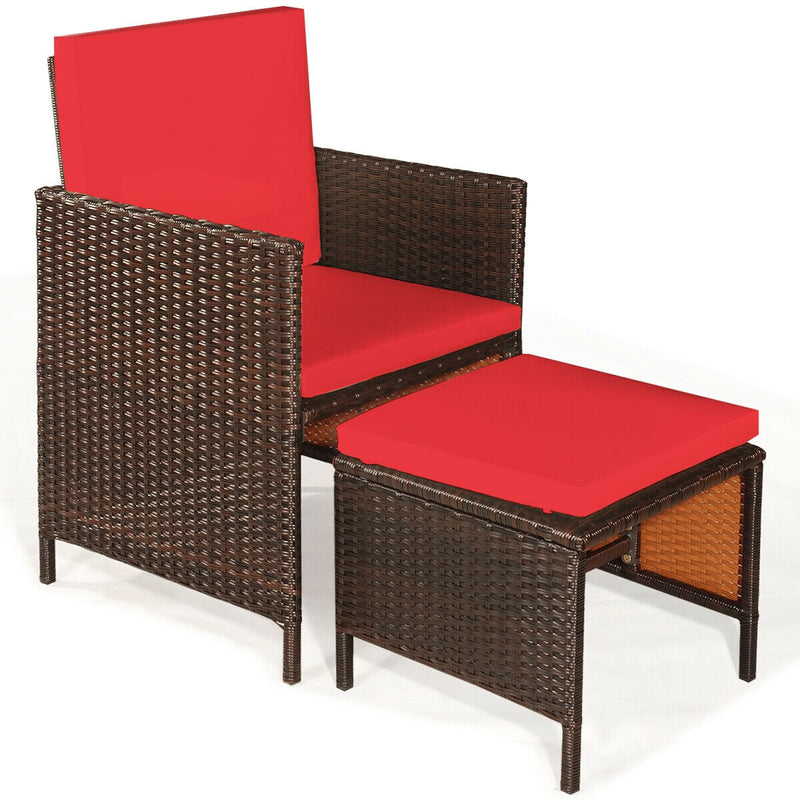 Costway - 9PCS Patio Rattan Dining Cushioned Chairs Set-Red
