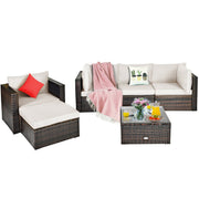 Costway - 6 Pieces Patio Rattan Furniture Set with Sectional Cushion-White