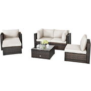 Costway - 6 Pieces Patio Rattan Furniture Set with Sectional Cushion-White