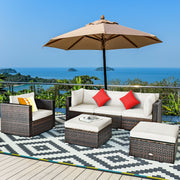 Costway - 6 Pieces Patio Rattan Furniture Set with Sectional Cushion-White