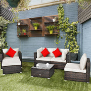 Costway - 6 Pieces Patio Rattan Furniture Set with Sectional Cushion-White