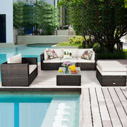 Costway - 6 Pieces Patio Rattan Furniture Set with Sectional Cushion-White