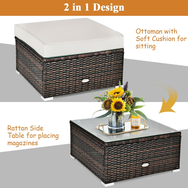 Costway - 6 Pieces Patio Rattan Furniture Set with Sectional Cushion-White