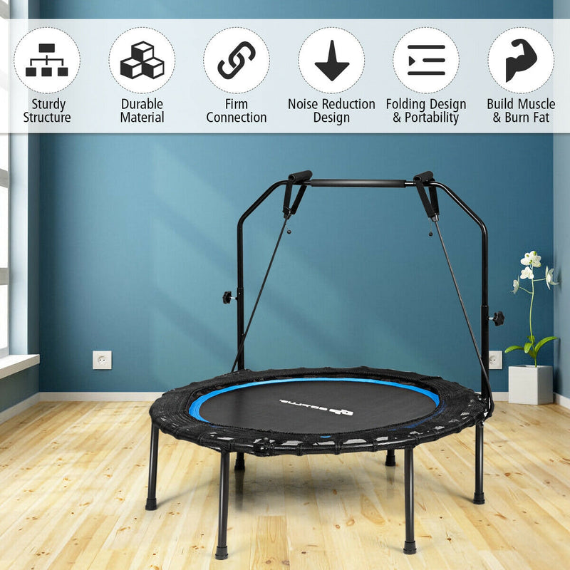 Costway - 40 Inch Foldable Fitness Rebounder with Resistance Bands Adjustable Home-Blue