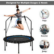 Costway - 40 Inch Foldable Fitness Rebounder with Resistance Bands Adjustable Home-Blue