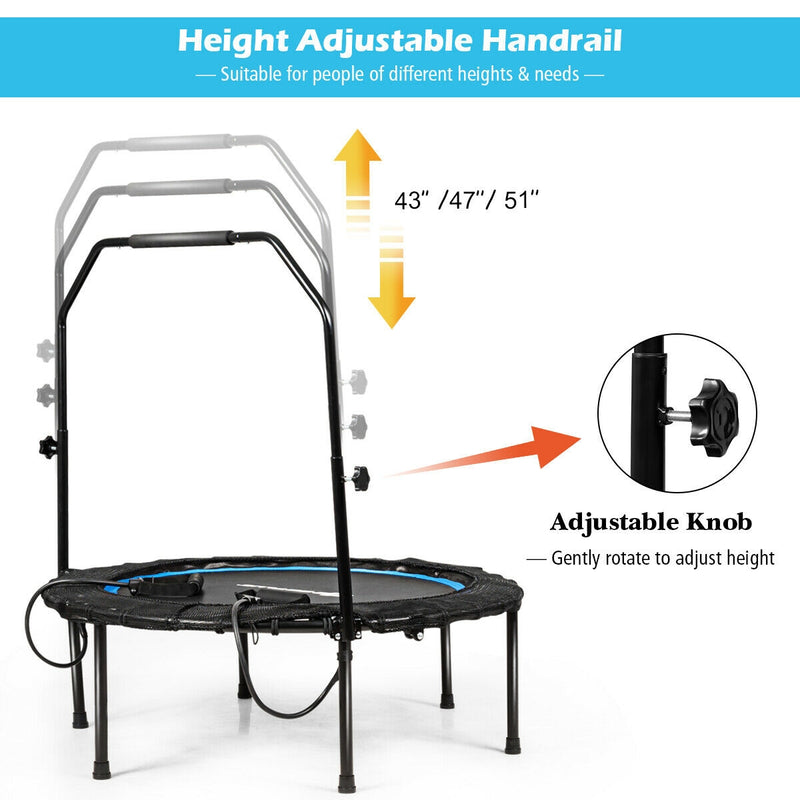 Costway - 40 Inch Foldable Fitness Rebounder with Resistance Bands Adjustable Home-Blue