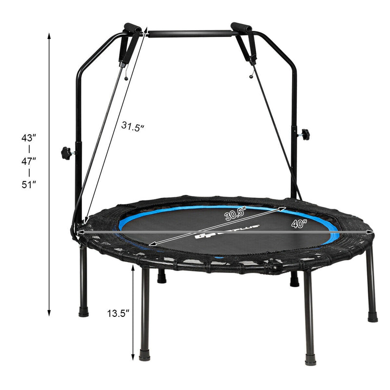 Costway - 40 Inch Foldable Fitness Rebounder with Resistance Bands Adjustable Home-Blue