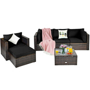 Costway - 6 Pieces Patio Rattan Furniture Set with Sectional Cushion-Black